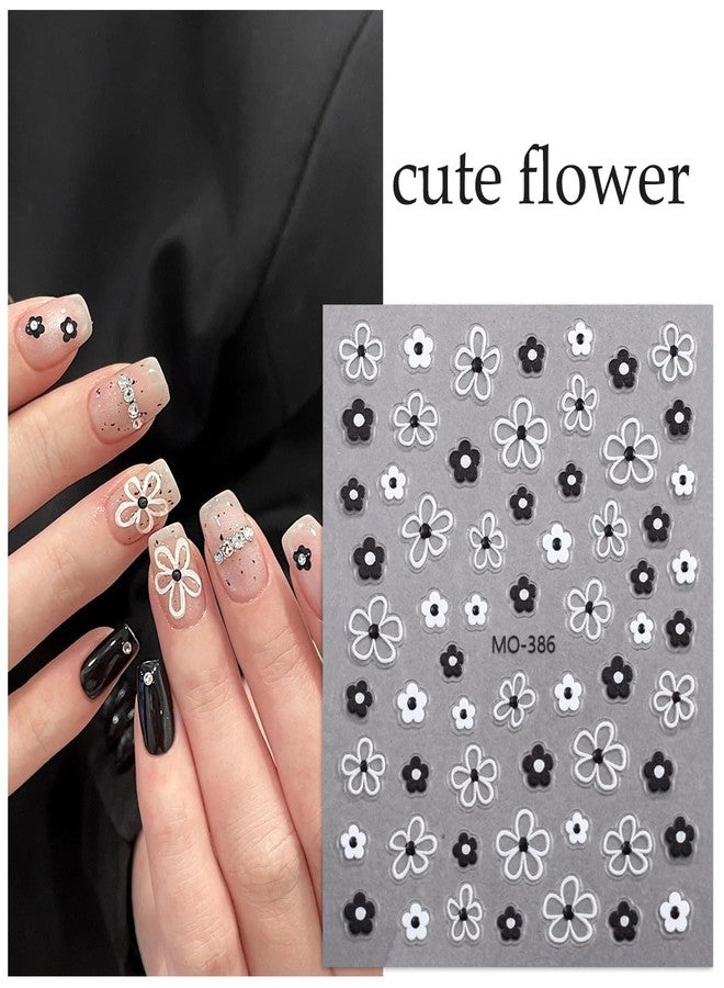 OSTTMA 6 Sheets Black White Flower Nail Art Stickers Decals, 3D Self-Adhesive Floral Nail Decorations, DIY Manicure Decor Accessories - Image 4